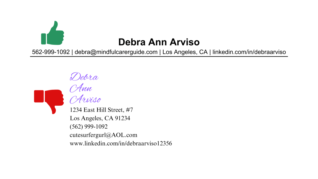 Name and contact information on a resume